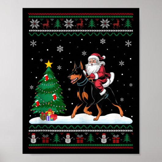 Ugly Christmas Tree Light Santa Riding Doberman Pi Poster (Vorne)