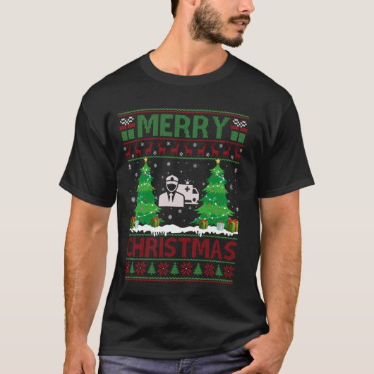 Ugly Christmas Tree Lighting Ambulance Driver Ugly T-Shirt (Vorderseite)