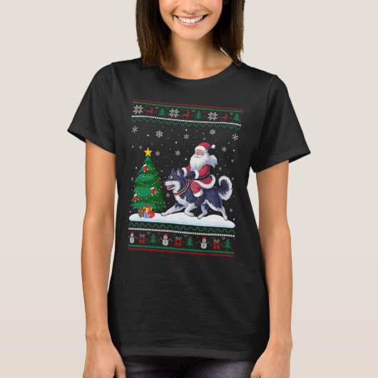 Ugly Christmas Tree Lights Santa Riding Alaskan Kl T-Shirt (Vorderseite)