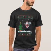 Ugly Christmas Tree Lights Santa Riding Black Labr T-Shirt (Vorderseite)