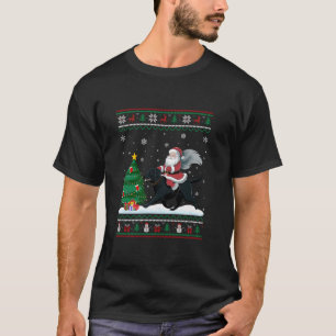Ugly Christmas Tree Lights Santa Riding Black Labs T-Shirt