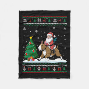 Ugly Christmas Tree Lights Santa Riding Bull Terri Fleecedecke