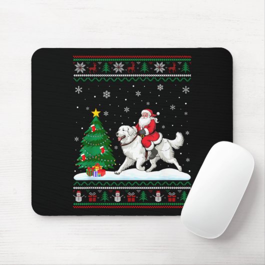 Ugly Christmas Tree Lights Santa Riding Great Pyre Mousepad (Mit Mouse)