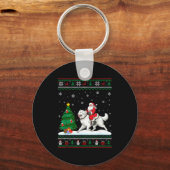 Ugly Christmas Tree Lights Santa Riding Great Pyre Schlüsselanhänger (Vorderseite)