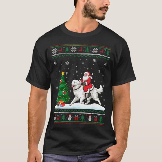 Ugly Christmas Tree Lights Santa Riding Great Pyre T-Shirt (Vorderseite)