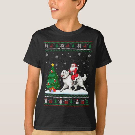 Ugly Christmas Tree Lights Santa Riding Great Pyre T-Shirt (Vorderseite)