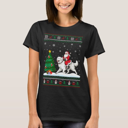 Ugly Christmas Tree Lights Santa Riding Great Pyre T-Shirt (Vorderseite)