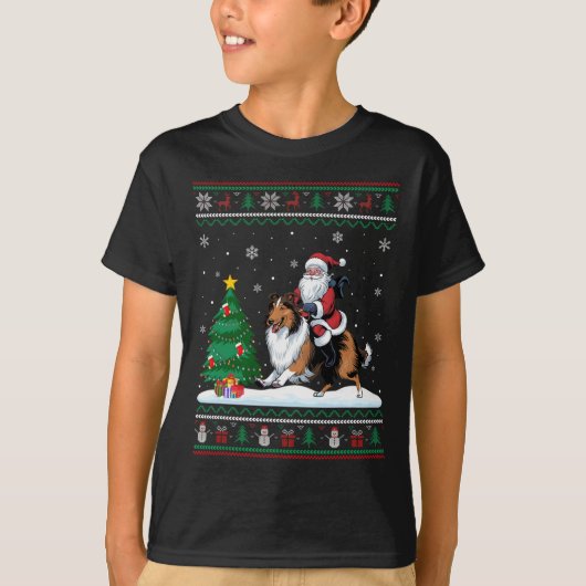 Ugly Christmas Tree Lights Santa Riding Rough Coll T-Shirt (Vorderseite)
