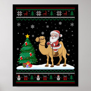 Ugly Christmas Tree Lights Xmas Santa Riding Bactr Poster