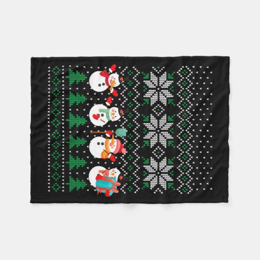 Ugly Christmas Xmas Tree Snowman Santa Claus New Y Fleecedecke (Vorderseite (Horizontal))