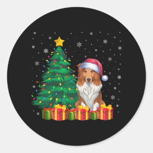 Ugly Collie Weihnachtsmannmütze Christmas Lights D Runder Aufkleber