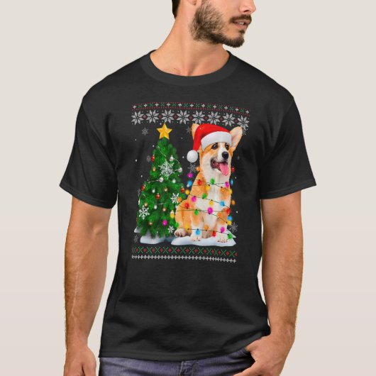 Ugly Corgi Dog Weihnachtsmannmütze Weihnachtsbaum  T-Shirt (Vorderseite)