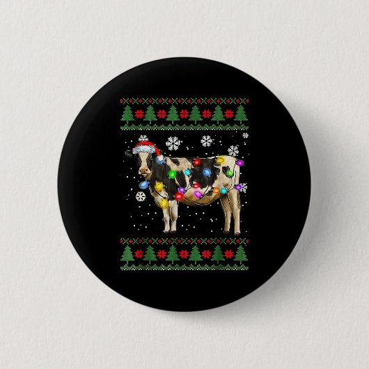 Ugly Cow Christmas Sweater Santa Hat And Light Up Button (Vorderseite)