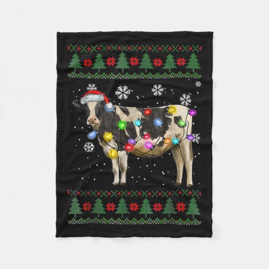 Ugly Cow Christmas Sweater Santa Hat And Light Up  Fleecedecke (Vorderseite)
