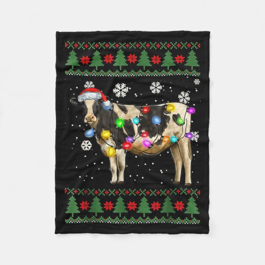 Ugly Cow Christmas Sweater Santa Hat And Light Up Fleecedecke (Vorderseite)