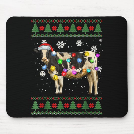 Ugly Cow Christmas Sweater Santa Hat And Light Up Mousepad (Vorne)