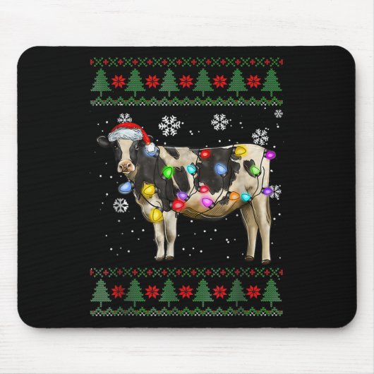 Ugly Cow Christmas Sweater Santa Hat And Light Up Mousepad (Vorne)