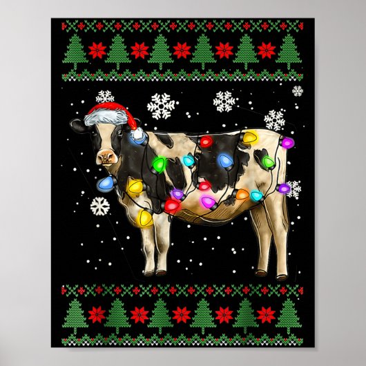 Ugly Cow Christmas Sweater Santa Hat And Light Up Poster (Vorne)