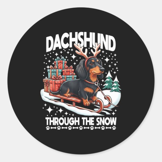 Ugly Dachshund Christmasthrough The Snow Gift Chri Runder Aufkleber (Vorderseite)