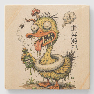 Ugly drunk duck monster Funny cartoon artwork Steinuntersetzer
