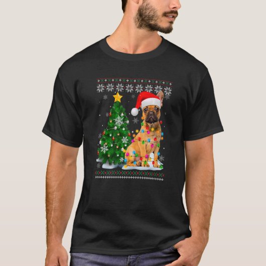 Ugly French Bulldog Hund Weihnachtsmannmütze Weihn T-Shirt (Vorderseite)