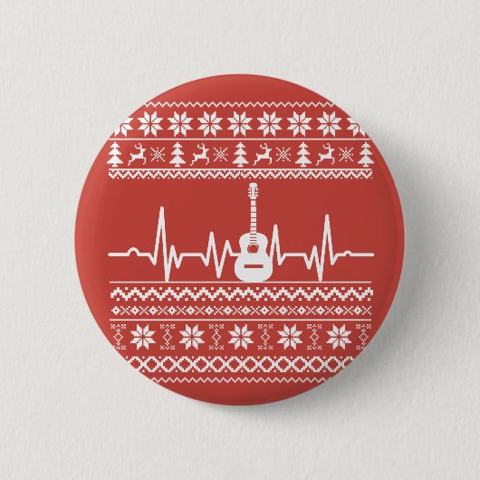 Ugly Frohe Weihnachts Pullover akustische Gitarre Button (Vorderseite)