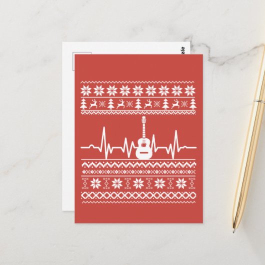 Ugly Frohe Weihnachts Pullover akustische Gitarre Postkarte (Vorderseite/Rückseite Beispiel)