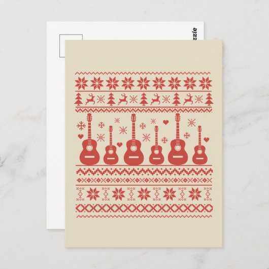 Ugly Frohe Weihnachts Pullover akustische Gitarre Postkarte (Vorne/Hinten)