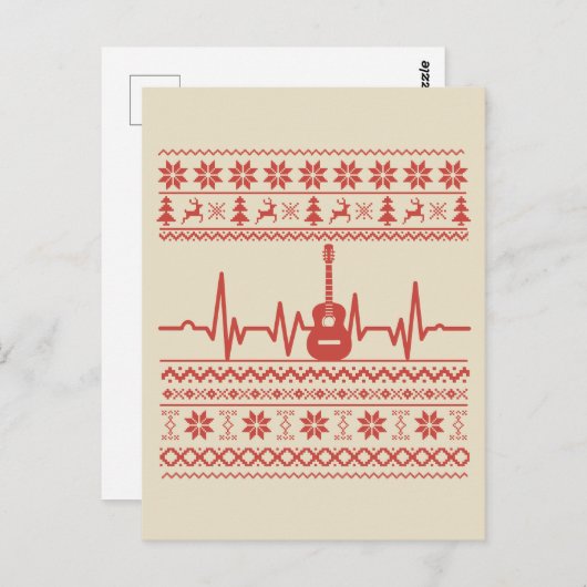 Ugly Frohe Weihnachts Pullover akustische Gitarre Postkarte (Vorne/Hinten)