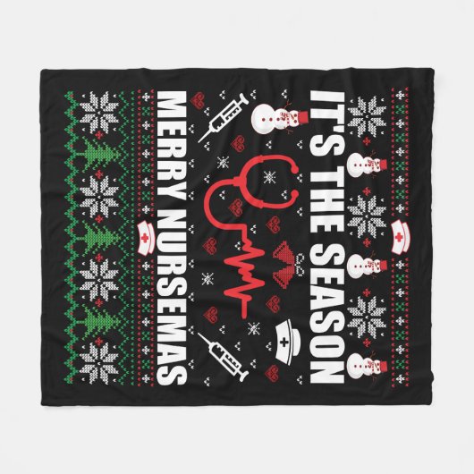 Ugly Frohe Weihnachts-Pullover Krankenschwester Fleecedecke (Vorderseite (Horizontal))