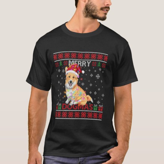 Ugly Funny Merry Dogmas Corgi Weihnachtsmannmütze  T-Shirt (Vorderseite)