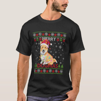 Ugly Funny Merry Dogmas Corgi Weihnachtsmannmütze  T-Shirt