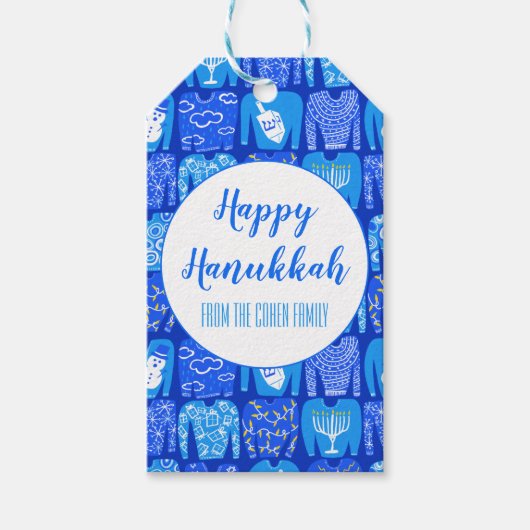 Ugly Hannukah Sweater Holiday Pattern CUSTOM Geschenkanhänger (Vorderseite)