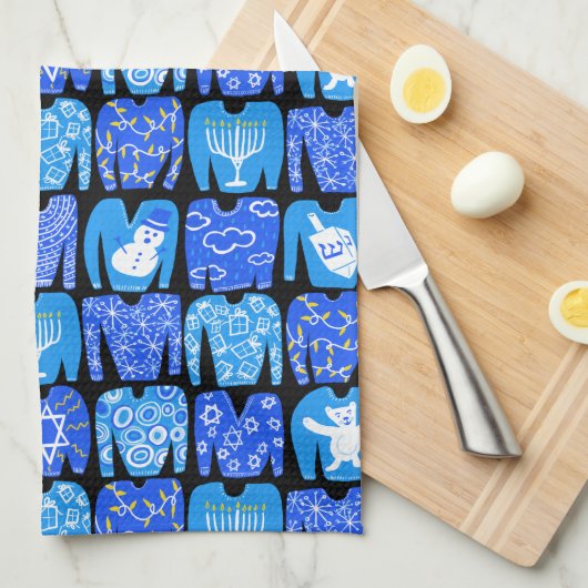 Ugly Hannukah Sweaters Holiday Pattern Geschirrtuch (Viertel Falte)