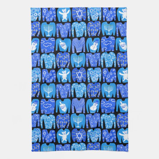 Ugly Hannukah Sweaters Holiday Pattern Geschirrtuch (Vertikal)