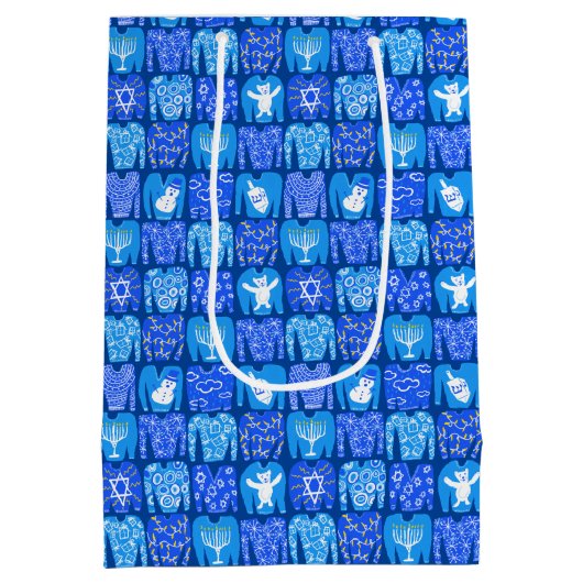Ugly Hannukah Sweaters Winter Holiday Mittlere Geschenktüte (Rückseite)