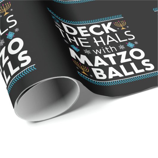 Ugly Hanukkah Deck Hall mit Matzo Ball Chanukah Geschenkpapier (Rolleneckpunkt)