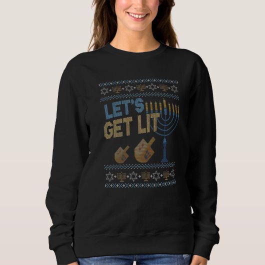 Ugly Hanukkah Sweater Lets Get Lit Menorah Sweatshirt (Vorderseite)