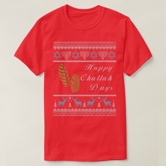 Ugly Hanukkah Sweater Menorah Happy Challah Days C T-Shirt (Design vorne)