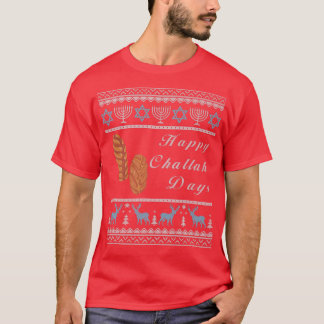 Ugly Hanukkah Sweater Menorah Happy Challah Days C T-Shirt