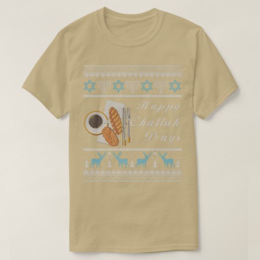 Ugly Hanukkah Sweater Menorah Happy Challah Days C T-Shirt (Design vorne)