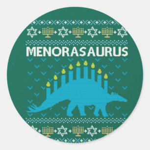 Ugly Hanukkah Sweater, Menorasaurus, Jüdisches Din Runder Aufkleber