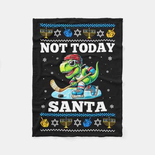 Ugly Hanukkah Sweater Not Today Santa Dinosaur Hoc Fleecedecke (Vorderseite)