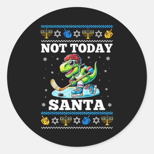 Ugly Hanukkah Sweater Not Today Santa Dinosaur Hoc Runder Aufkleber (Vorderseite)