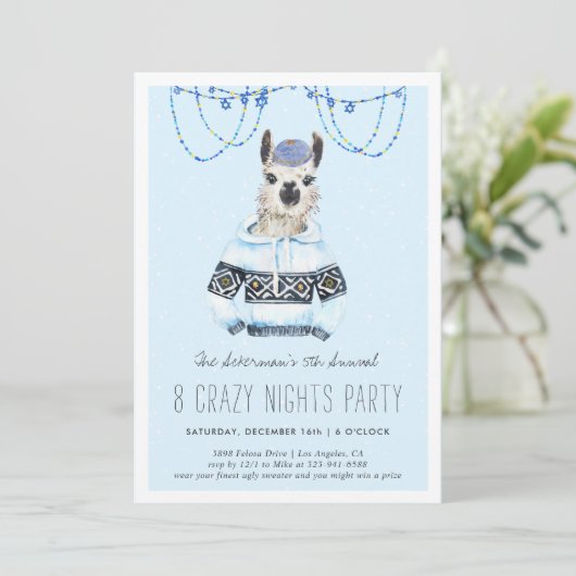 Ugly Hanukkah Sweater Party | Funny Llama Einladun (Stehend Vorderseite)