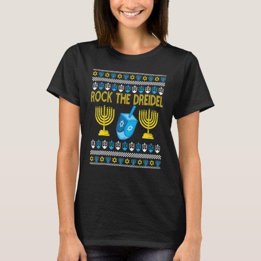 Ugly Hanukkah Sweater Rock The Dreidelorah Candles T-Shirt (Vorderseite)