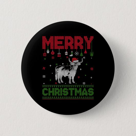 Ugly Holiday Weihnachts Spaß Highland Cow Grafik Button (Vorderseite)