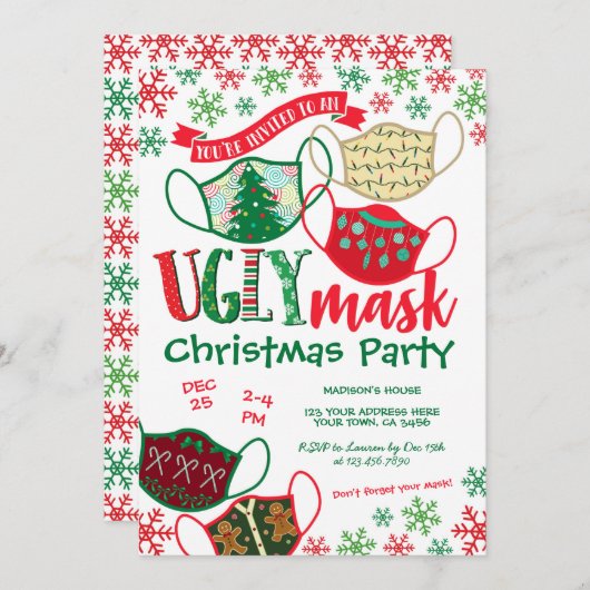 Ugly Mask Christmas Party Einladung (Vorne/Hinten)