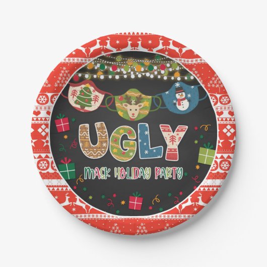 Ugly Mask Holiday Party Plate Pappteller (Vorderseite)