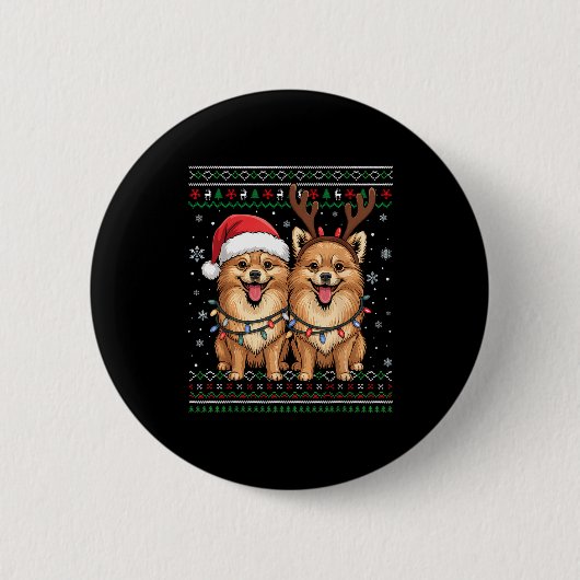Ugly Meranian Dog Xmas Santa Matching Christmas Sw Button (Vorderseite)